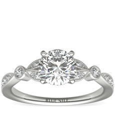 Petite Vintage Pavé Leaf Diamond Engagement Ring in 14k White Gold (0.18 ct. tw.)